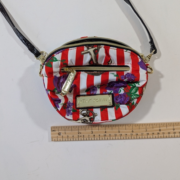 Betsey Johnson Nautical Floral Mini Crossbody Bag Striped Anchor Purple Flower - Picture 12 of 13